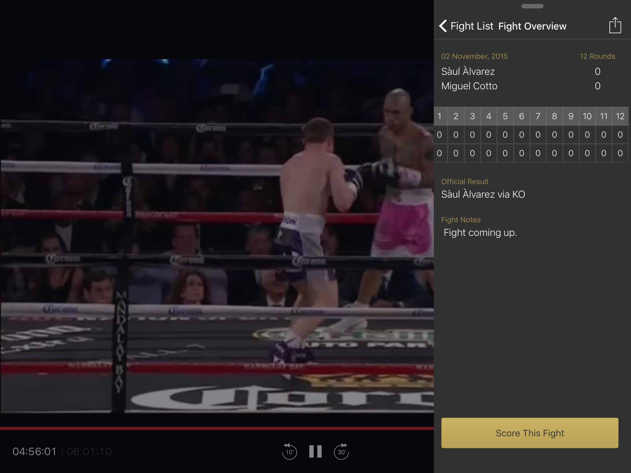 Fight Scores 2 on the iPad