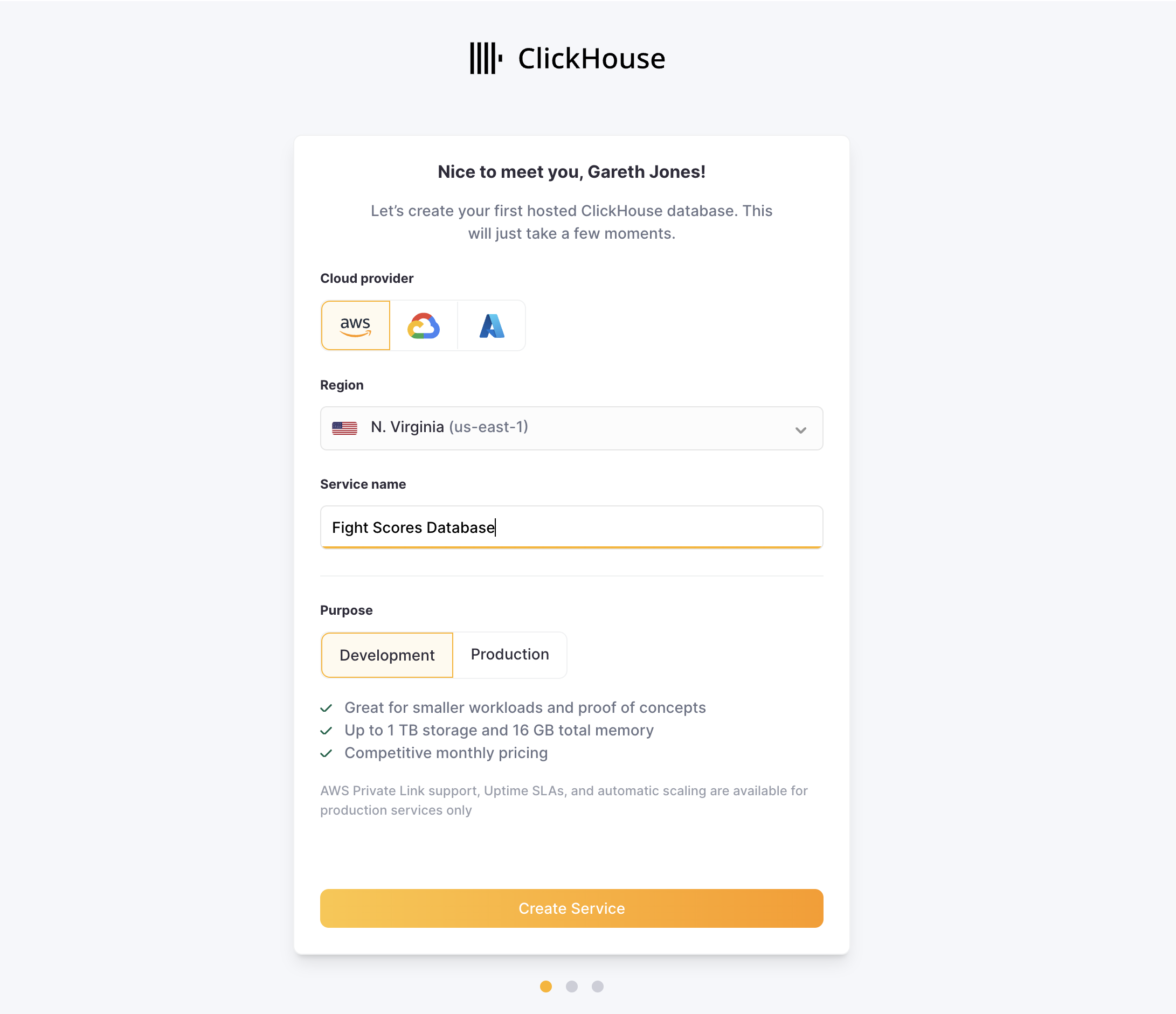 Creating a ClickHouse Cloud service