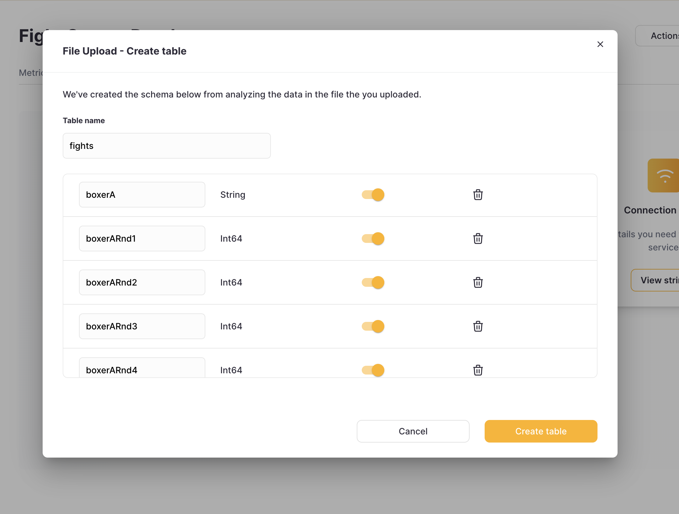 ClickHouse Cloud automatically creates a table schema